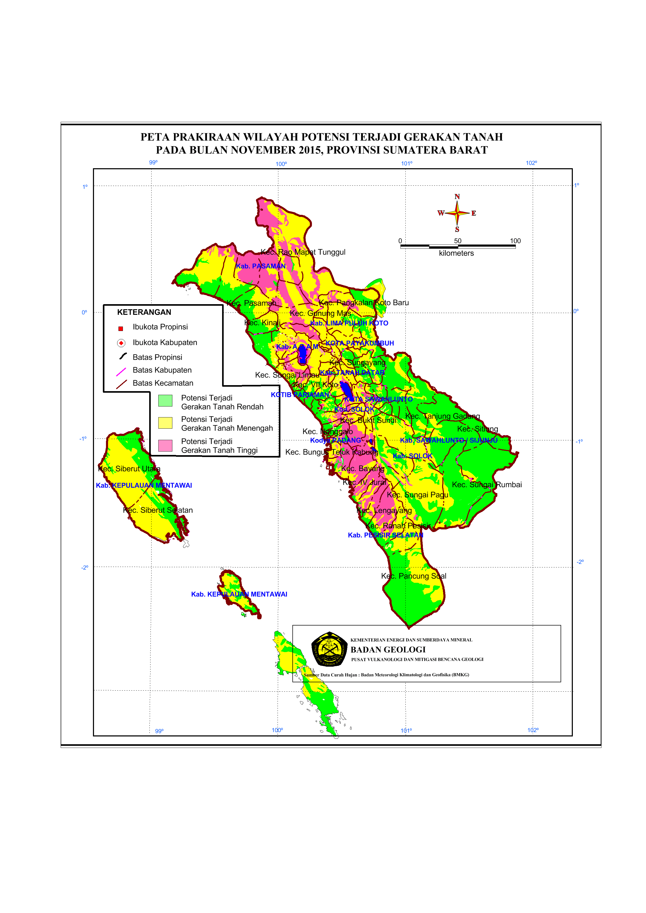 Peta Prakiraan Wilayah Potensi Gerakan Tanah Sumatera Barat Bulan November 2015 Peta Prakiraan Wilayah Potensi Gerakan Tanah Sumatera Barat Bulan November 2015